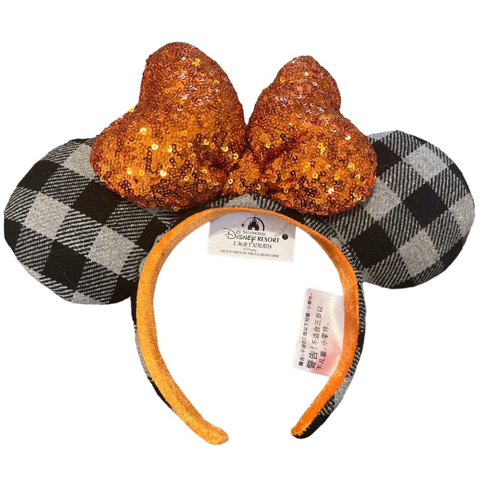NWT DISNEY SHANGHAI Orange Plaid Mickey Ears